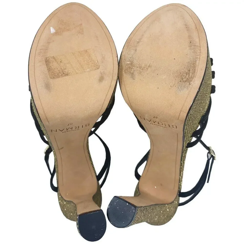 Alexandre Birman Platform Sandals‎ Black Suede Gold Metallic Size 37/ US 7